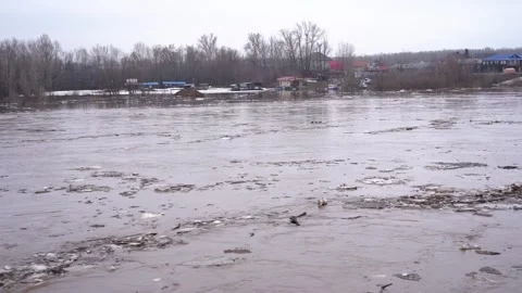Ice goes down the river during a flood on the Belaya River in Ufa. Stock Footage 280284914