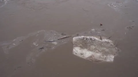 Ice goes down the river during a flood on the Belaya River in Ufa. Stock Footage 280284921