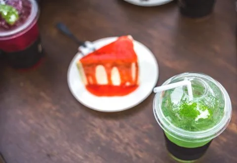 Ice green tea on the table. Stock Photos