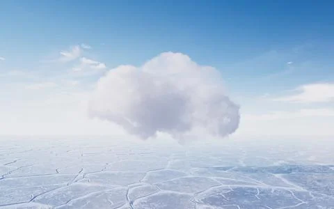 Ice ground with white cloud, 3d rendering. Stock Illustration