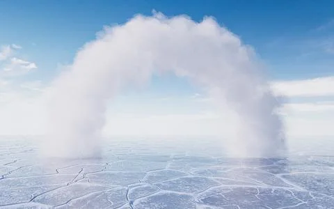 Ice ground with white cloud gate, 3d rendering. イラスト素材