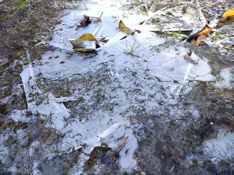 Ice on the ground in winter Stockfoto's