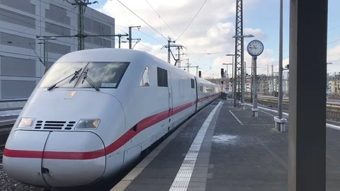 ICE High Speed Train arriving at Düsseldorf Hbf Station Stock Footage 90087532