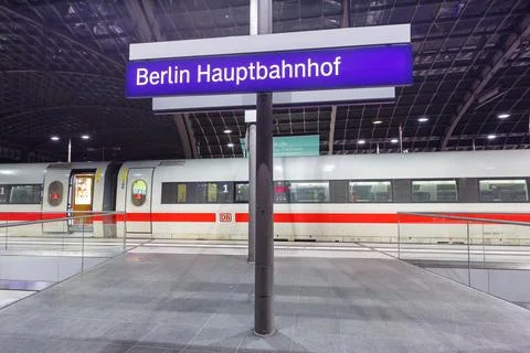 ICE high-speed train at Berlin main railway station Hauptbahnhof Hbf in Germa Stock Photos