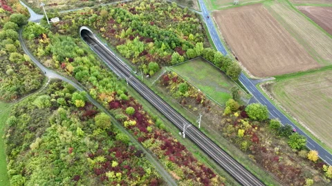 ICE high speed train railroad track - aerial view Stock-Footage 214443794