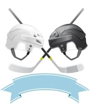 Ice hockey emblem with helmets and sticks Stock Illustration