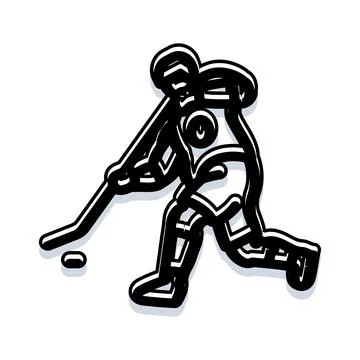 Ice hockey player pushing puck with stick Stock Illustration
