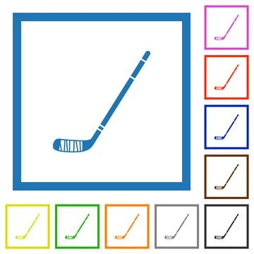 Ice hockey stick flat framed icons Stock Illustration