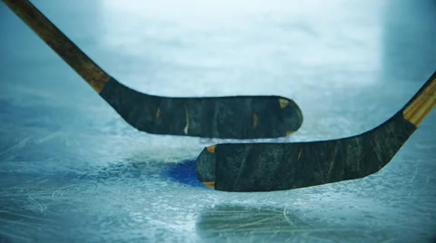 Ice Hockey Stick With Puck Fight Stock Footage
