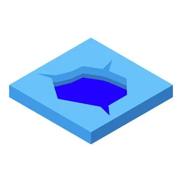 Ice hole breaking thin surface revealing deep blue water below isometric icon Illustrazione stock