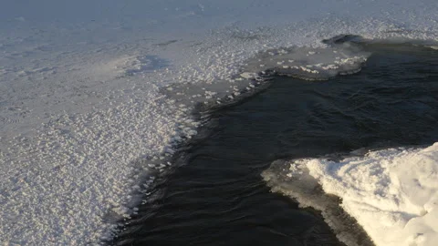 Ice hole on a small winter river Stock Footage 261451006