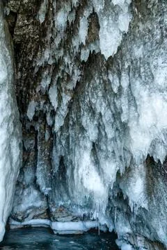 Ice icicles in the cave Stock Photos