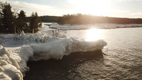 Ice island at sunset Stock Footage 86615707