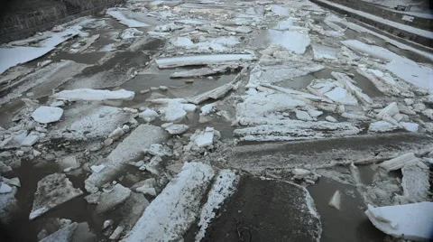 Ice Jam Timelapse: Moving Chunks of Ice (29.97fps) Stock Footage 2852785