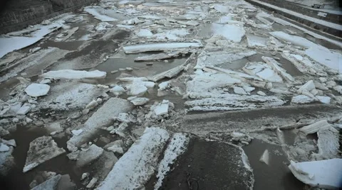 Ice Jam Timelapse: Moving Chunks of Ice (24 fps) Stock Footage 2857212