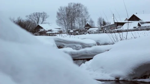 Ice little river in snow Stock Footage 71620648