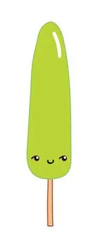 Ice lolly, ice pop, fruit ice with cute face illustration isolated. Stock Illustration
