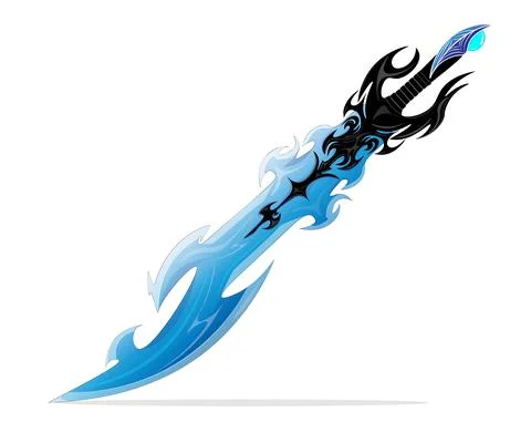 Ice magic sword. Black magical metal frames the cold blue steel of the sword' Illustrazione stock
