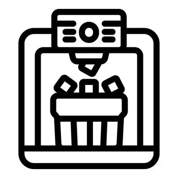 Ice maker machine pouring ice cubes into basket, home appliance icon Stock Illustration