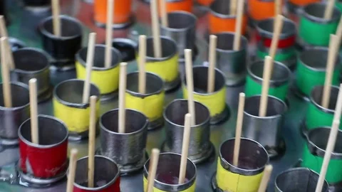 Ice maker is shaking for make sweet ice bar in vary taste such as orange, sod Stock Footage 82725392