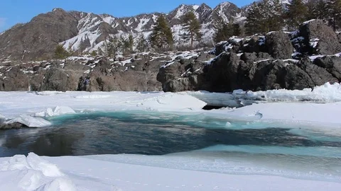 Ice melting on the mountain river in the early spring Stock Footage 74723461