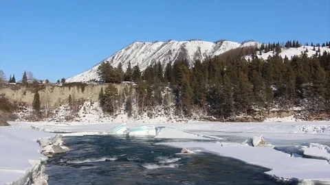 Ice melting of on the river in the early spring Stock Footage 73659786