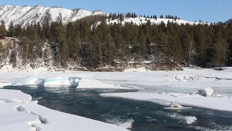 Ice melting of on the river in the early spring Stock Footage 73659835