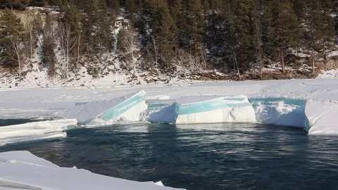 Ice melting of on the river in the early spring Stock Footage 73659843