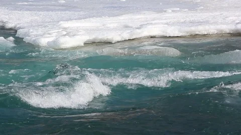 Ice melting on the river in the spring Stock Footage 75441129