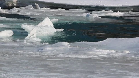 Ice melting on the river in the spring Stock Footage 75441210