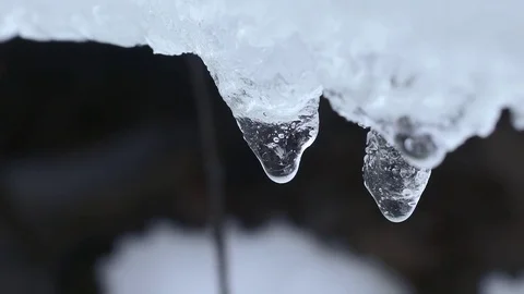 The ice is melting, spring, the drops drips. Slow-motion shot. Stock Footage 72948244