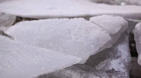 Ice Next to Running River with Mountain Backdrop Stock Footage 21258211