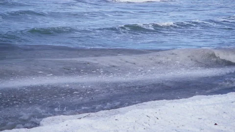 Ice ocean winter ocean river ripples shore Stock Footage 258632169