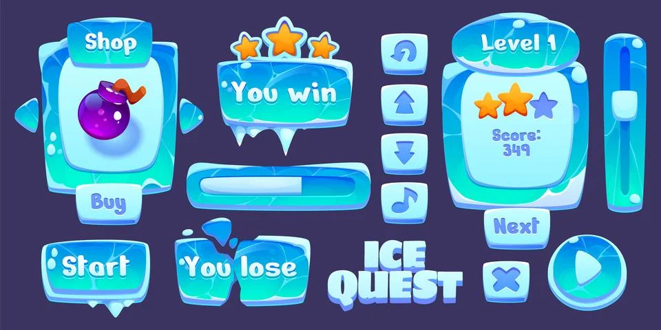 Ice or glass gui elements covered with snow Stock Illustration