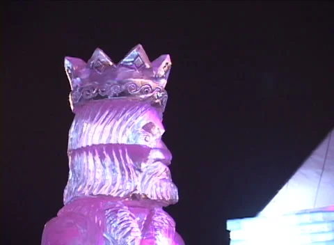 Ice Palace light show 13, ice block castle structure lighted from within Stock Footage 296345052