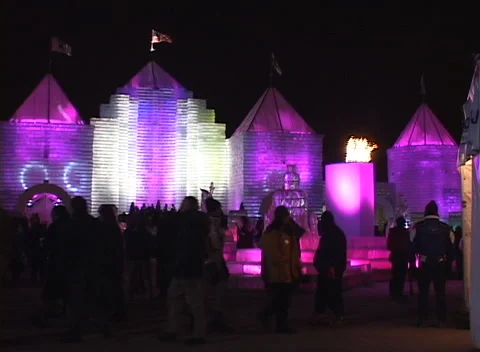 Ice Palace light show 8, very colorful changing colors lit from behind  ice Stock Footage 296344792