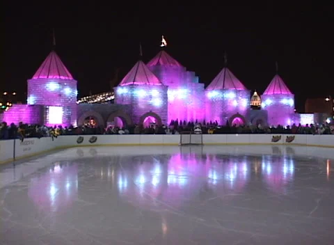 Ice Palace light show ice rink 2, very colorful light changes &amp; reflections Stock Footage 296345172