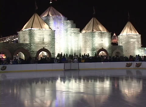 Ice Palace light show ice rink 4, very colorful changing lights to music Stock Footage 296345366