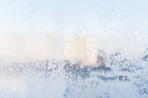 Ice pattern on window, winter background. Texture. Stock Photos