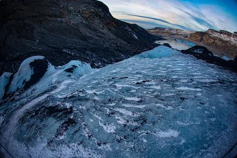 Ice patterns on the slopes of a glacier Stock Photos