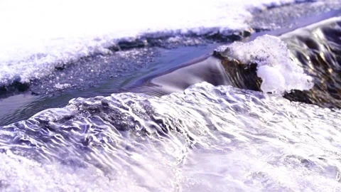 Ice patterns on transparent river water. Sliding shot of real transparent ice Stock Footage 171613091