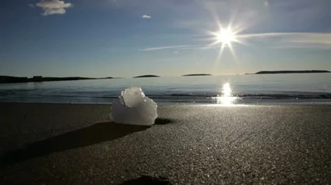 Ice piece on the beach. Stock Footage 10818538