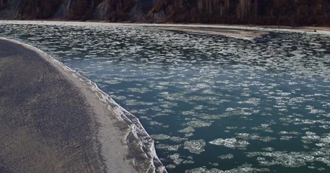Ice pieces floating on the river during winter 스톡 동영상 79655719