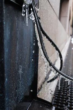 Ice at a rain gutter Foto stock