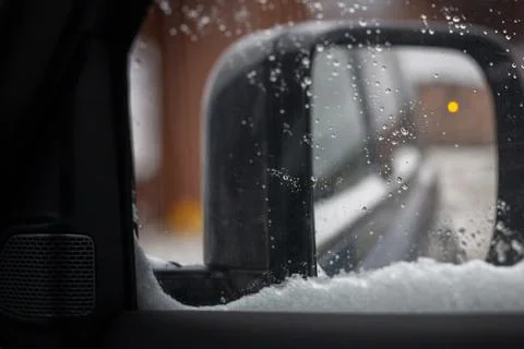 Ice on rear mirror 写真素材