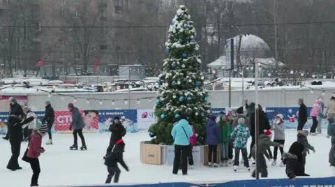 Ice rink with a christmas tree Stock Footage 22182765