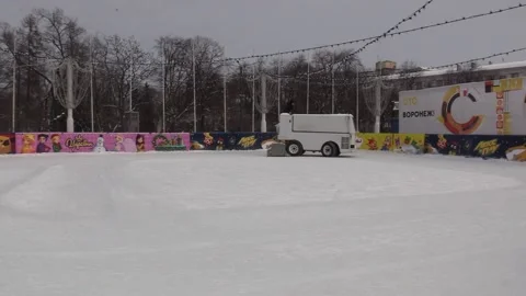 Ice rink. Ice cleaning machine. Winter entertainment. Sport. Hobby. Video stock 169028272