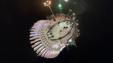 Ice Rink Tiny Little planet. VDNH ice rink, the biggest ice rink in Europe. Stock Footage 71205956