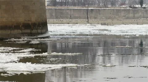 Ice on River 04 under bridge Stock Footage 10750389