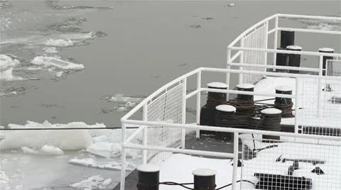 Ice on River 12 dock Stock Footage 10750511
